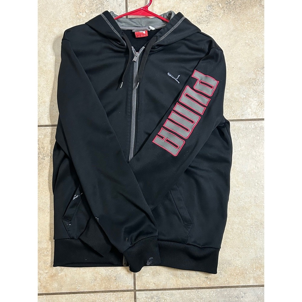 Puma Full‎ Zip Hoodie Jacket Mens Activewear Athletic Black Logo - Picture 3 of 8